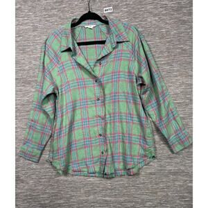 Easel Country Plaid Button Up Top Womens Size S Raw Hem Colorful Western Chore